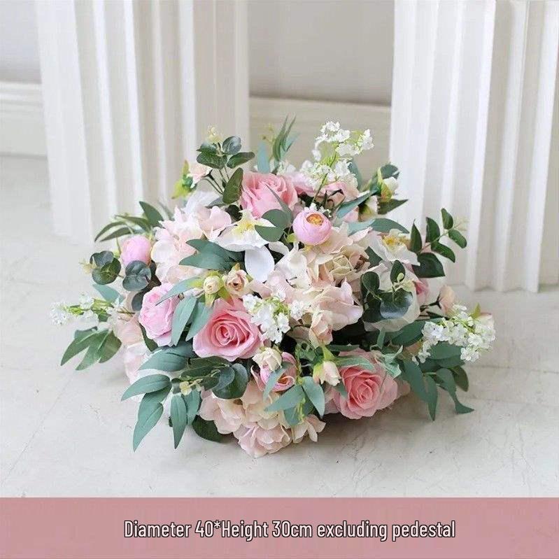Wedding Aisle & Car Delivery Floral Decorations: Artificial Flowers & Roman Columns Bouquet