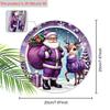 Purple Christmas Wooden Sign with Santa Claus & Elk Pattern, Winter Christmas Round Sign for Front Door Wall Hanging Decor, Ideal Christmas Gift