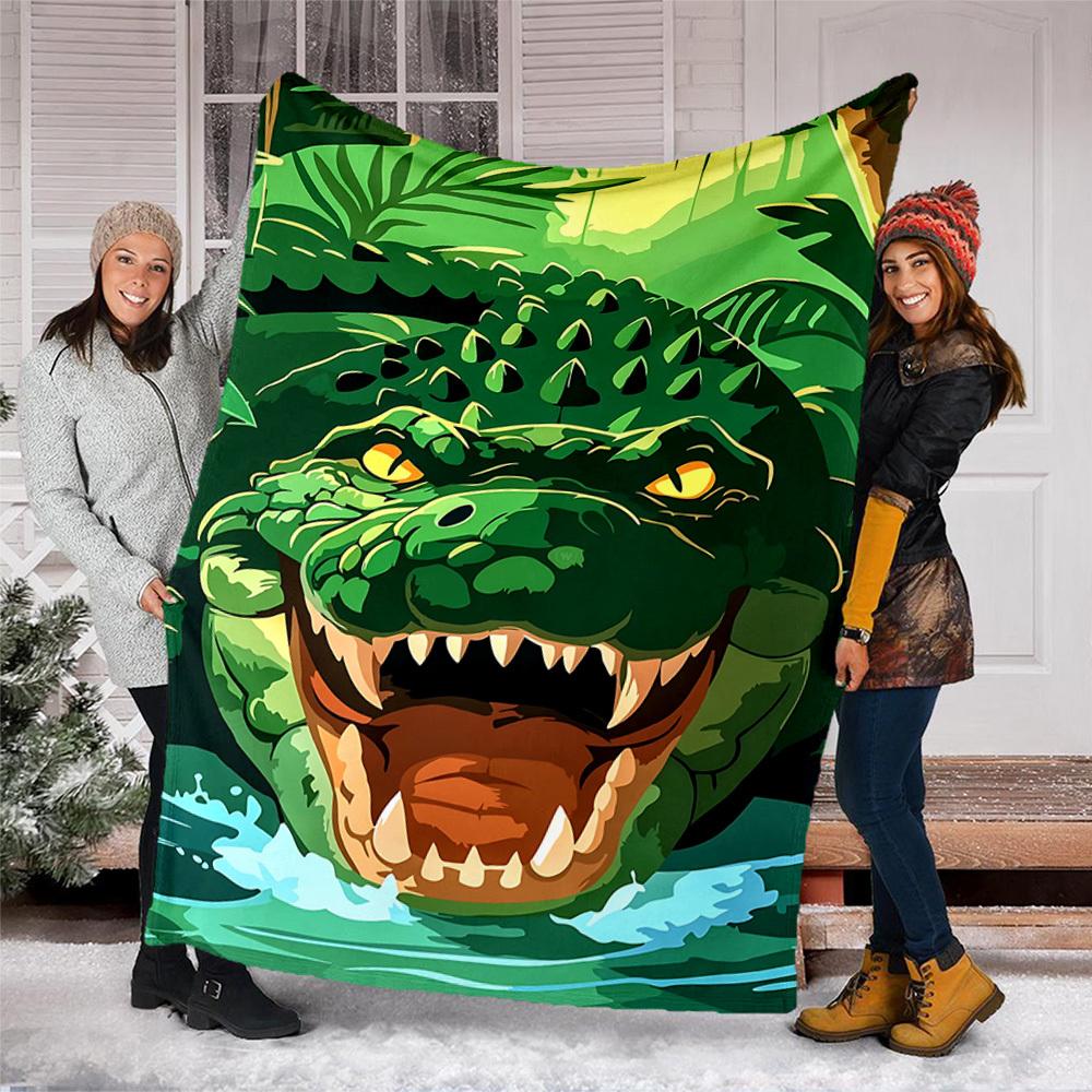 1pc Crocodile Print Throw Blanket Polyester Fiber, Lightweight Flannel, Soft & Warm, All Season Use for Outdoor, Camping Digital Print