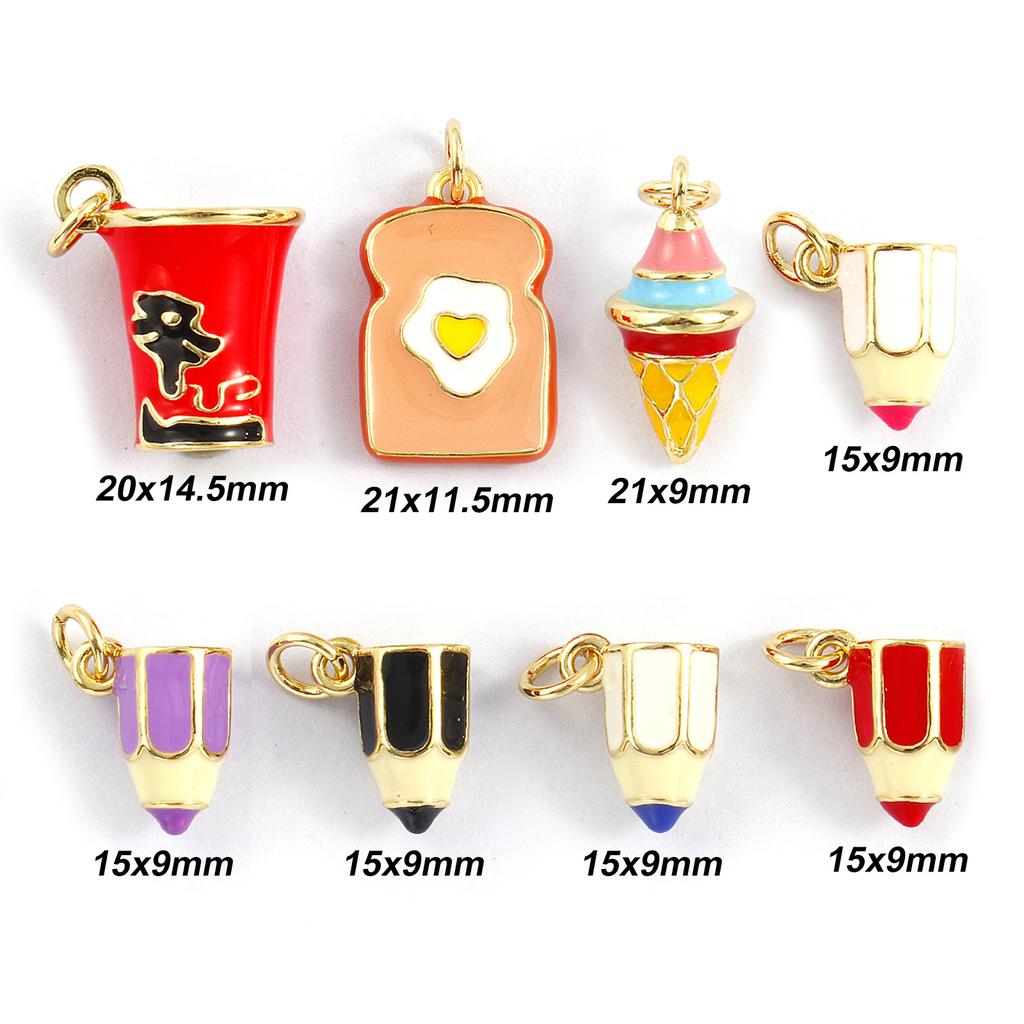 Doreen Box 1PC Brass Charms 18K Gold Plated Enamel 3D Pencil Pendants for DIY Necklace Jewelry Making 15mm x 9mm