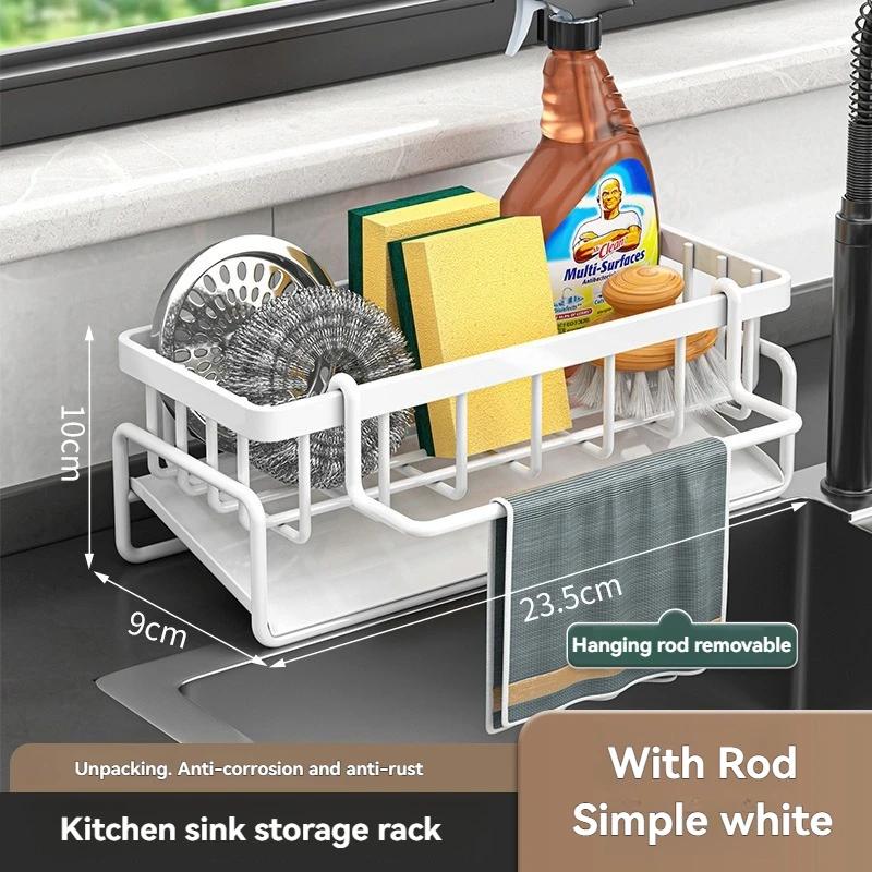 

Kitchen Storage Holder Carbon Steel Sink Drain Rack Sponge Soap Drainer Towel Rack Shelf Organizer Bathroom Storage Accessories білий