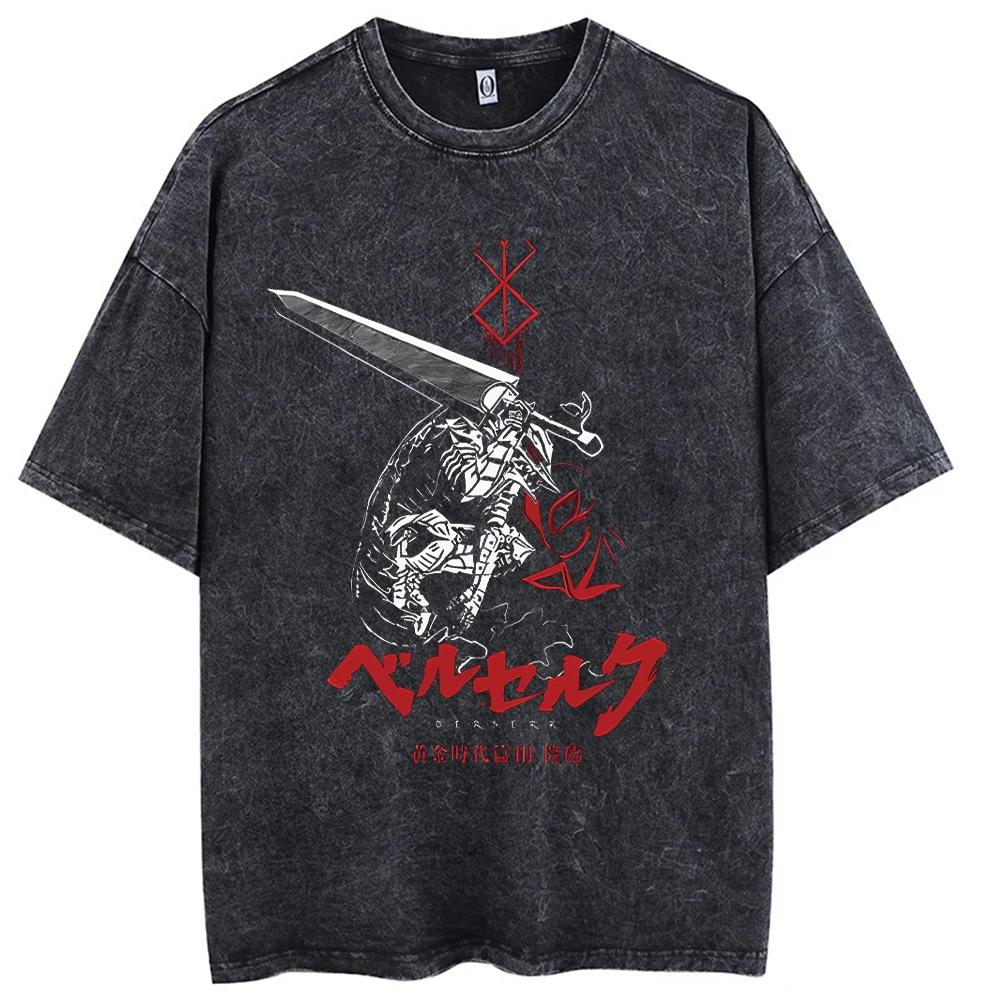 Retro Sleeve Cotton American Old Naruto Five-point Anime Short Sleeve T-wash Black T