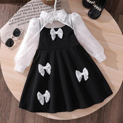 2025 Autumn Girls' Korean Bowknot Mesh Princess Dress – Sweet Long Sleeve Style