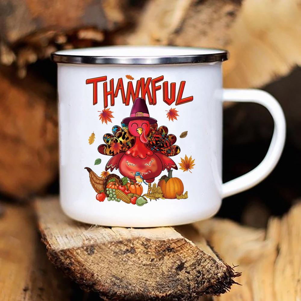 Vděčný a Požehnaný Tištěné Smaltované Hrnky Hrnky na Kávu Večírek Díkůvzdání Hrnky na Víno Džus Dezert Mléko Hrnky s Uchem Dárky