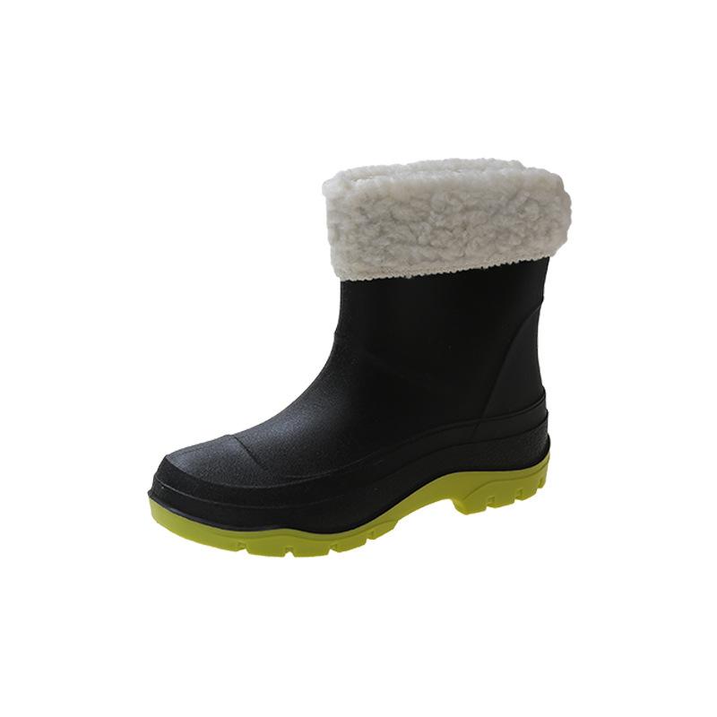 Damen-Regenstiefel Modebekleidung vielseitiger Trend vier Jahreszeiten mittelhohe Regenstiefel Samt Damen weiche rutschfeste Wasserschuhe
