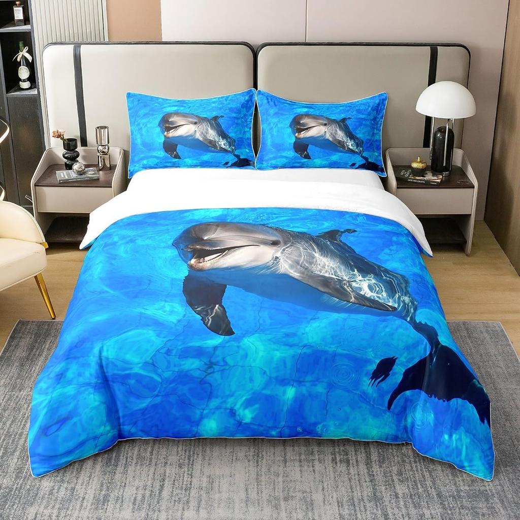 Shark Duvet Cover Set Single Size Kids Boys Ocean Animal Print Bedding All Season Comforter Cover Soft Comfortable