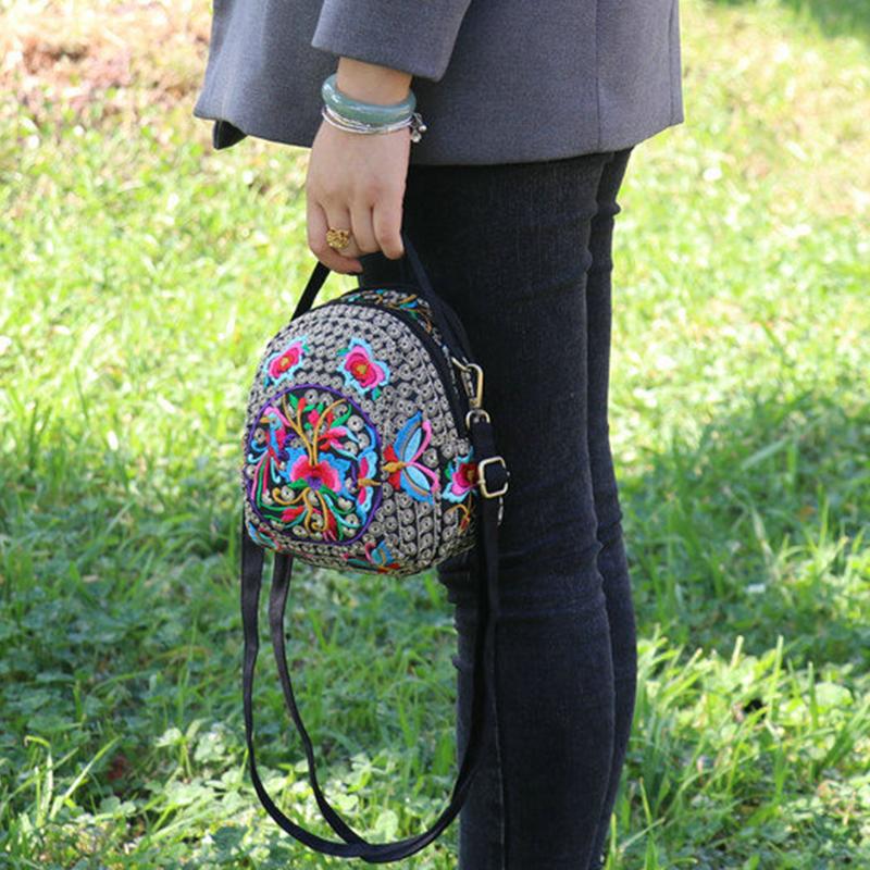 Kadın Çiçek Nakışlı Sırt Çantası Yaz Seyahati Omuz Sırt Çantası Hediye Çiçekli Sırt Çantası Rucksack Bohem