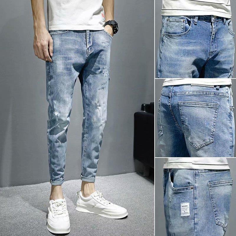 

JYL Mens Jeans American Street Hip-hop Washed Multi-pocket Straight Wide Leg Cargo Denim 32 колір bleu де франс