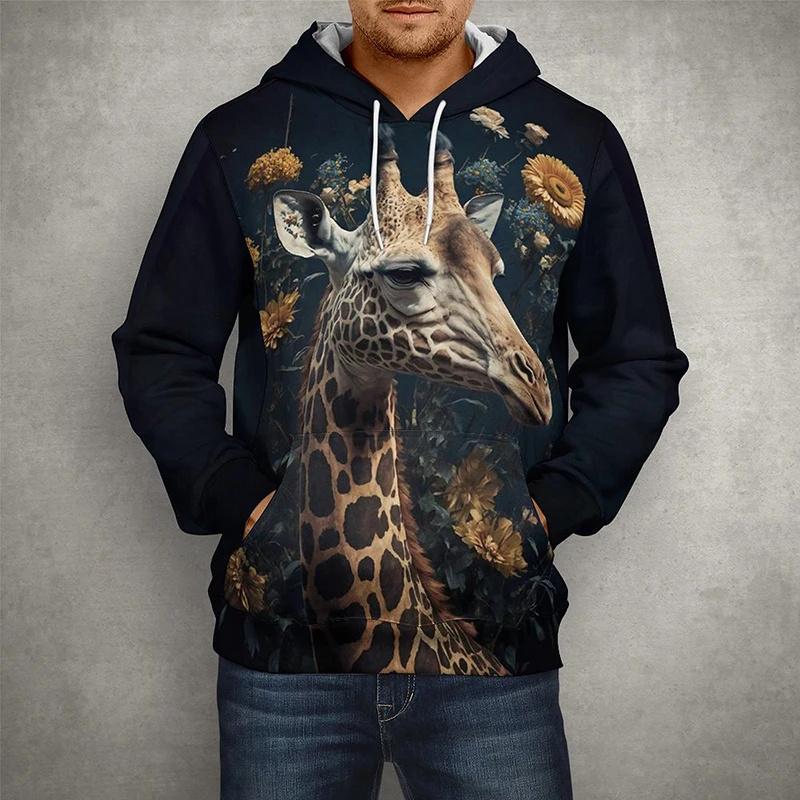 

Толстовка с капюшоном с рисунком жирафа и кошки для мужчин, забавный 3D-принт с длинными рукавами, повседневный свитер в уличном стиле, толстовки с капюшоном, свободная толстовка 5XL