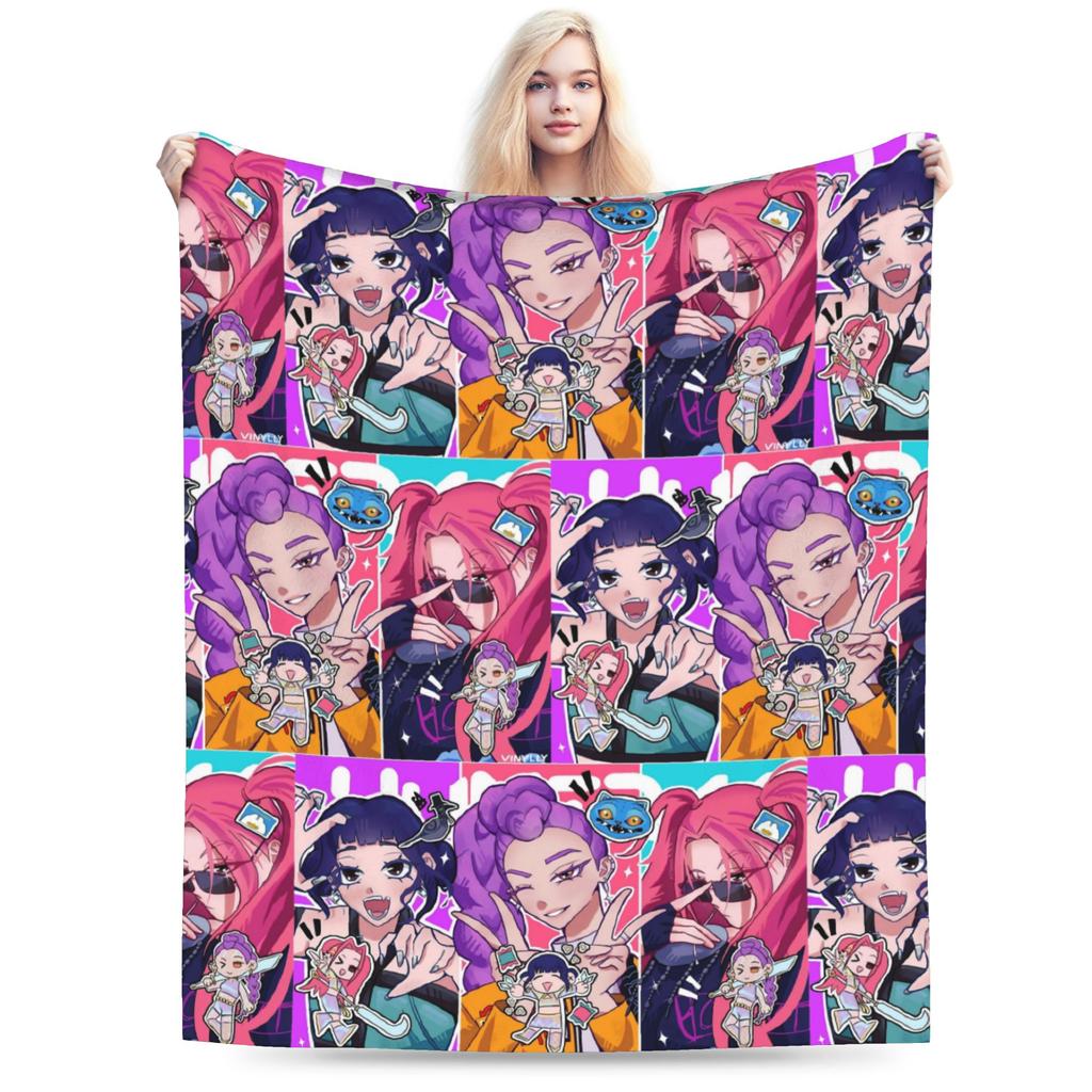 Zoey Kpop Demon Hunters Flannel Blanket Huntrix Awesome Throw Blanket for Home 125*100cm Plush Thin Quilt