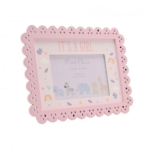 Petit Cheri Scallop Frame 6 x 4 Pink - Its A Girl
