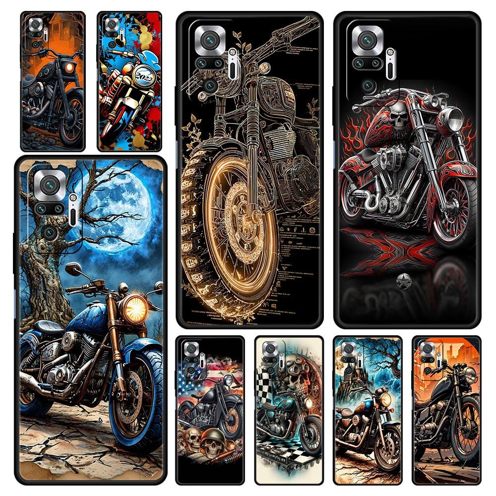 Colors Vintage Motorcycle Painted Phone Case Cover for Redmi 14C 10C Note 15 14 13 12 10 11 K40 Pro Plus 5G Soft TPU Shell Bags