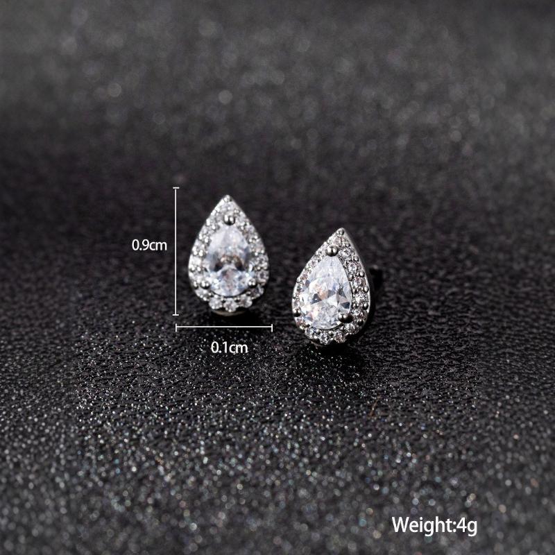 Bridal Jewelry European and American Fashion Wedding Water Drop Zircon Steel Needle Stud Earrings Women's Elegance Earrings Temperament Earrings Hot