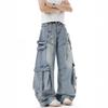 Heavy Deconstruction Streamer Tooling Jeans Men's and Women's Autumn High Street Multi-pocket Ripped Wide-leg Pants
