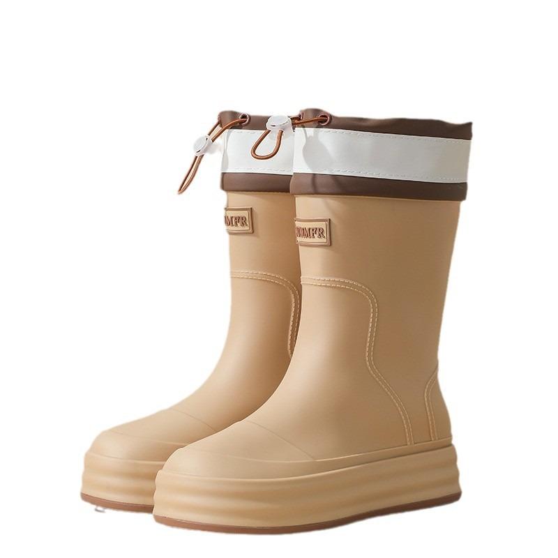 Rain shoes women's adult fashion long tube water shoes women's velvet warm rain boots waterproof and non-slip kitchen rubber shoes wear-resistant