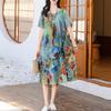Zomer elegante lange jurken voor dames plus maat losse damesjurk met korte mouwen en vintage print