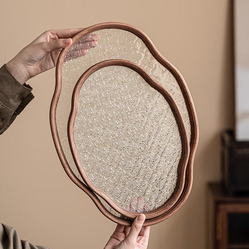 Jiumuqing Retro Chinese Glass Tea Tray