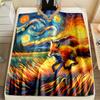 Multi-size Starry Night Running Fox Pattern Blanket Flannel Material Soft Warm for All Seasons, Home Outdoor Camping Picnics RV