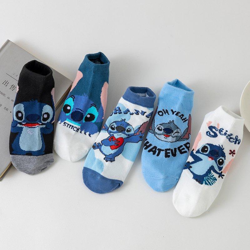 Confezione da 5 Paia Calzini Disney Stitch Rete Estiva Morbidi Traspiranti Ultra Sottili Non Appiccicosi Stile Carino