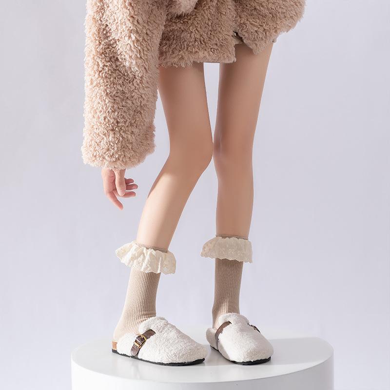 Female Spring and Autumn Lovely Bow Lace In Cylinder Stack Stack Socks