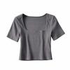 Women's European & American Style Crop Top: Generous Neckline, Tight Short Sleeves, Elastic, Sports Fitness Base Layer T-Shirt.