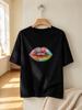 Unisex T-shirt Colorful Lips Print Casual Soft Short Sleeve Streetwear
