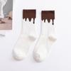 Creamy Color Block Patchwork Cotton Sports Socks for Men & Women - Trendy Mid-Calf Streetwear Style.