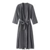Women's 4/3 Sleeve V-neck Lightweight With Belt Long Robe Bathrobe Sleepwear