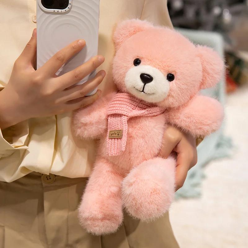 30cm Krásný plyšový medvídek Kawaii medvídek držící srdce Roztomilý medvídek se šálou a motýlkem Vycpané měkké zvířátko polštář Valentýnský dárek