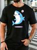Unisex Crew Neck Tee Lovely Cartoon Shark Heart Eleunisext Print Short Sleeve Top Summer Daily Outdoor Loose Soft Casual Basic Wear
