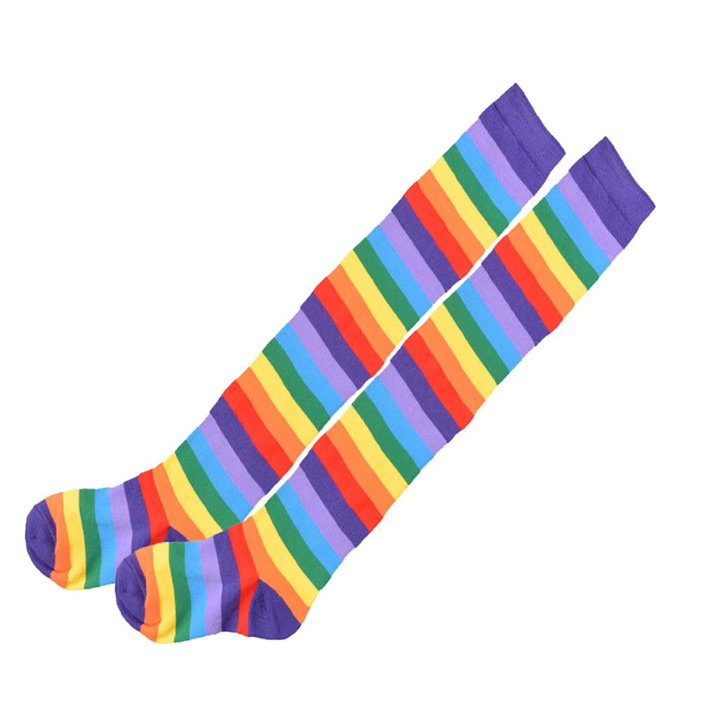 Chaussettes Hautes Genou Cuisse Rayures Arc-en-ciel pour Femmes Chauffe-bras Gants sans Doigts