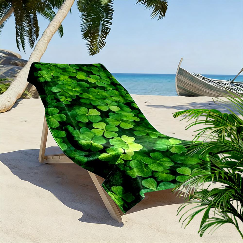 Green Clover Pattern Design Beach Towel Quick-drying for Travel Outdoor Sports Jogging Beach and Swimming