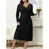 Women's casual long dress with long sleeves V-neck solid color wood earrings plus size dress
