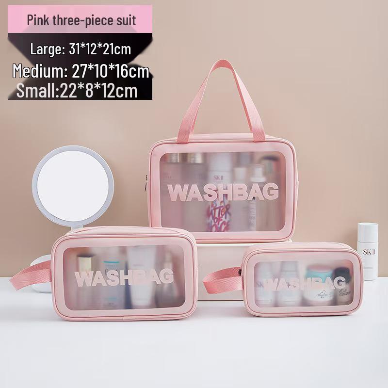 Trendy Large-Capacity PU Makeup Bag Set: Portable Three-Piece Cosmetic Organizer