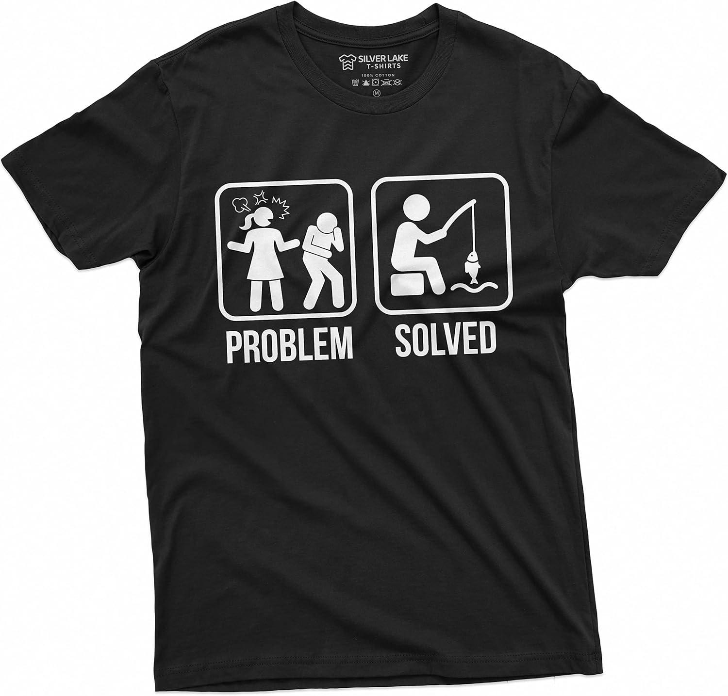 

Mens Funny Problem Solved Fishing T-Shirt Fisherman Gifts Tee Relationship Tshirt XXXXXL чорний