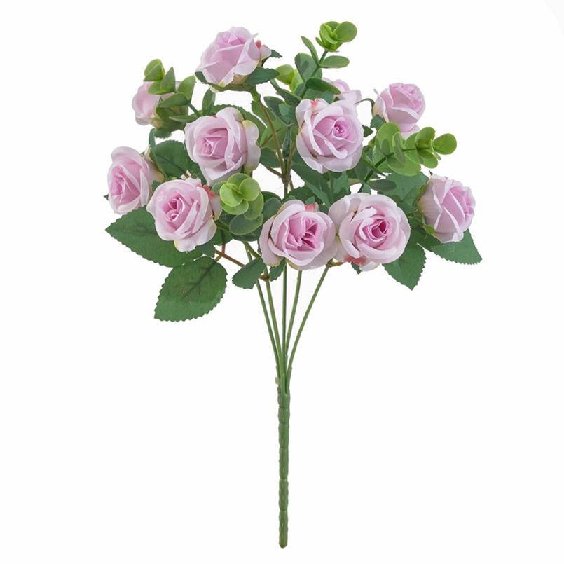 11 Heads Artificial Flowers Silk Roses Bouquet Vase Home Decor Outdoor Garden Eucalyptus Leaves Fake Plants Wedding Party Cheap