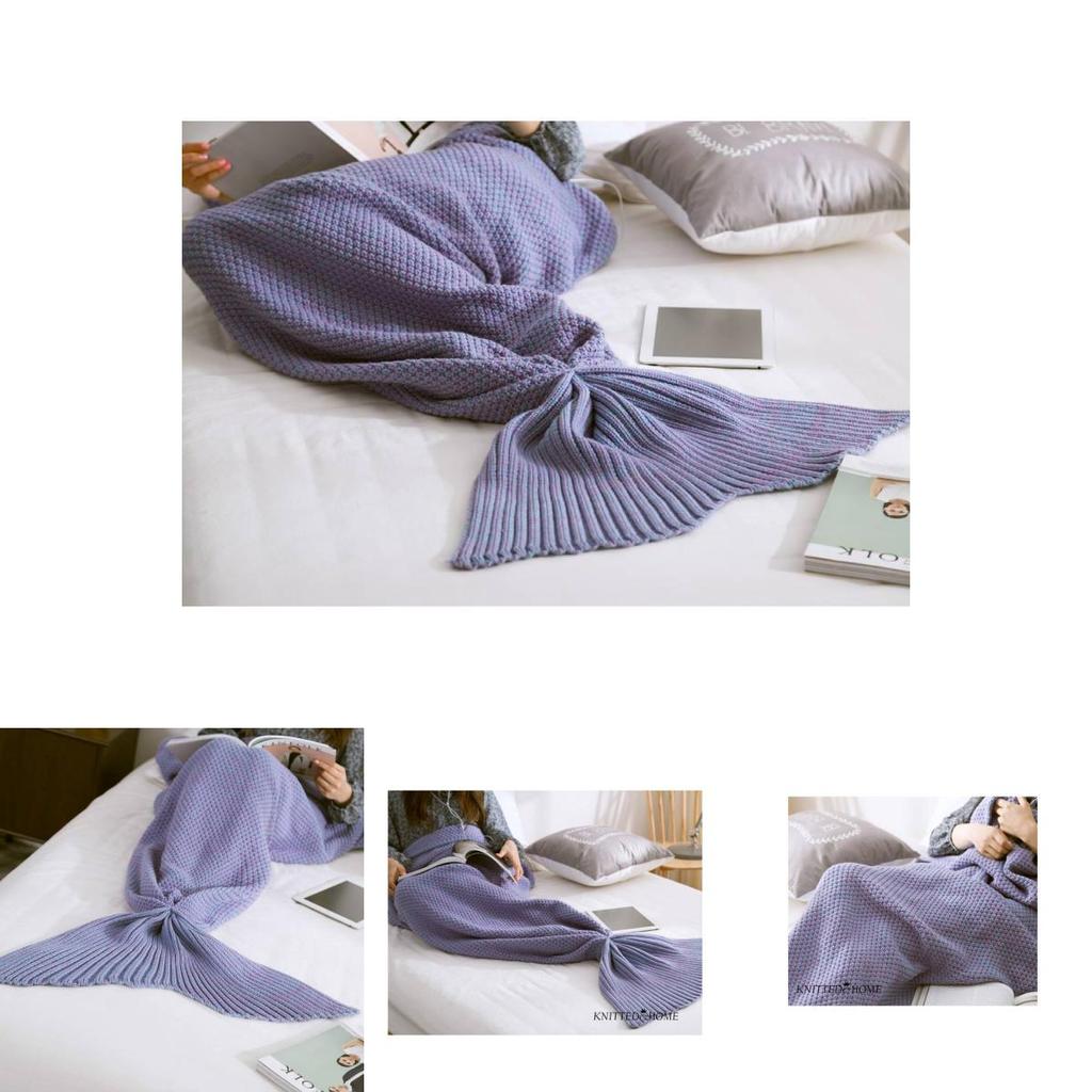 Mermaid Crochet Knit Acrylic Throw Blanket With Grid Pattern For Sofa Decor And Gift Giving