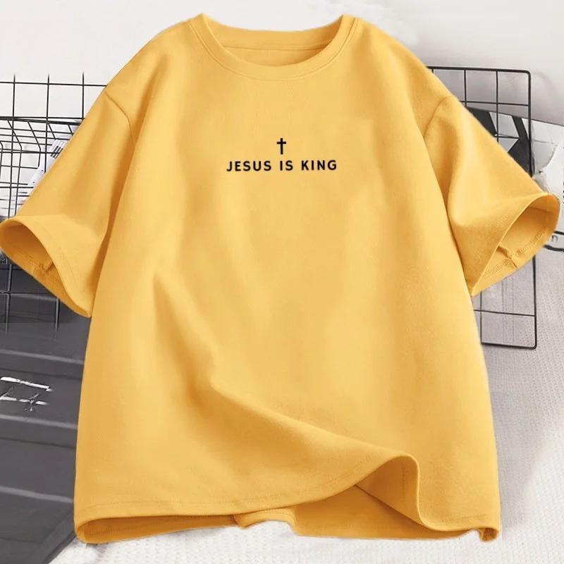 Jesus Is King Christian T Shirt Women Christian Merch Jesus TShirt Faith Short Sleeve Round Neck Graphic Tees S