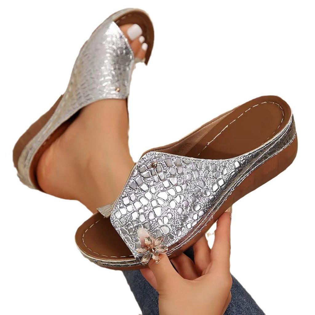 Damen Übergröße Krokodilmuster Stepp Hausschuhe mit dicker Sohle