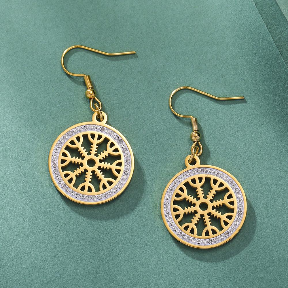 Dawapara Ancient Aegishjalmur Earrings Helm of Awe Norse Compass Protection Earrings Stainless Steel Scandinavian Jewelry