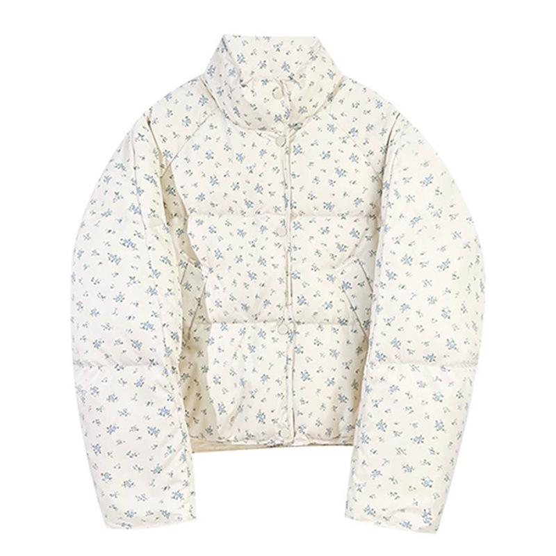 Milk huhu floral down jacket women's short 2024 winter pastoral small white duck down bread jacket tide