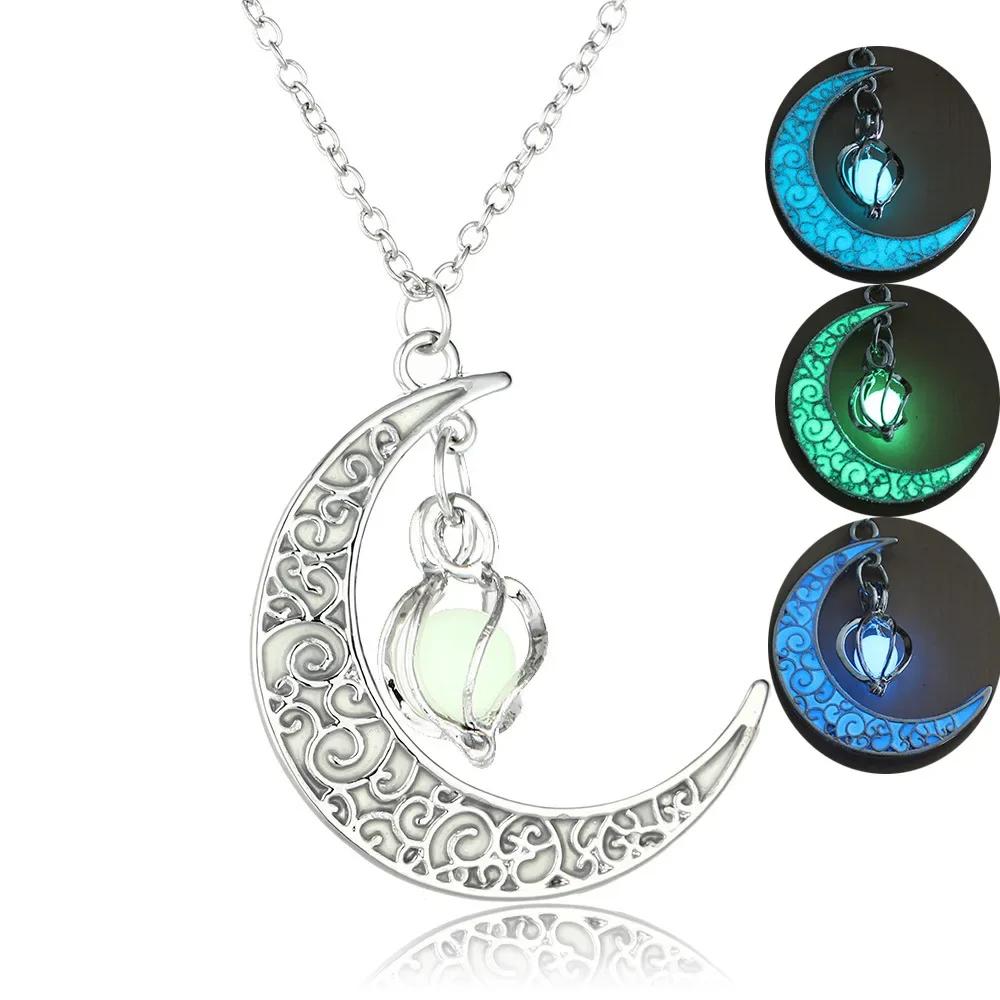 Collares Con Colgante Retro Luminous Moon Pendant Necklace For Men Women Gothic Vintage Aesthetic Glow At Night Jewelry