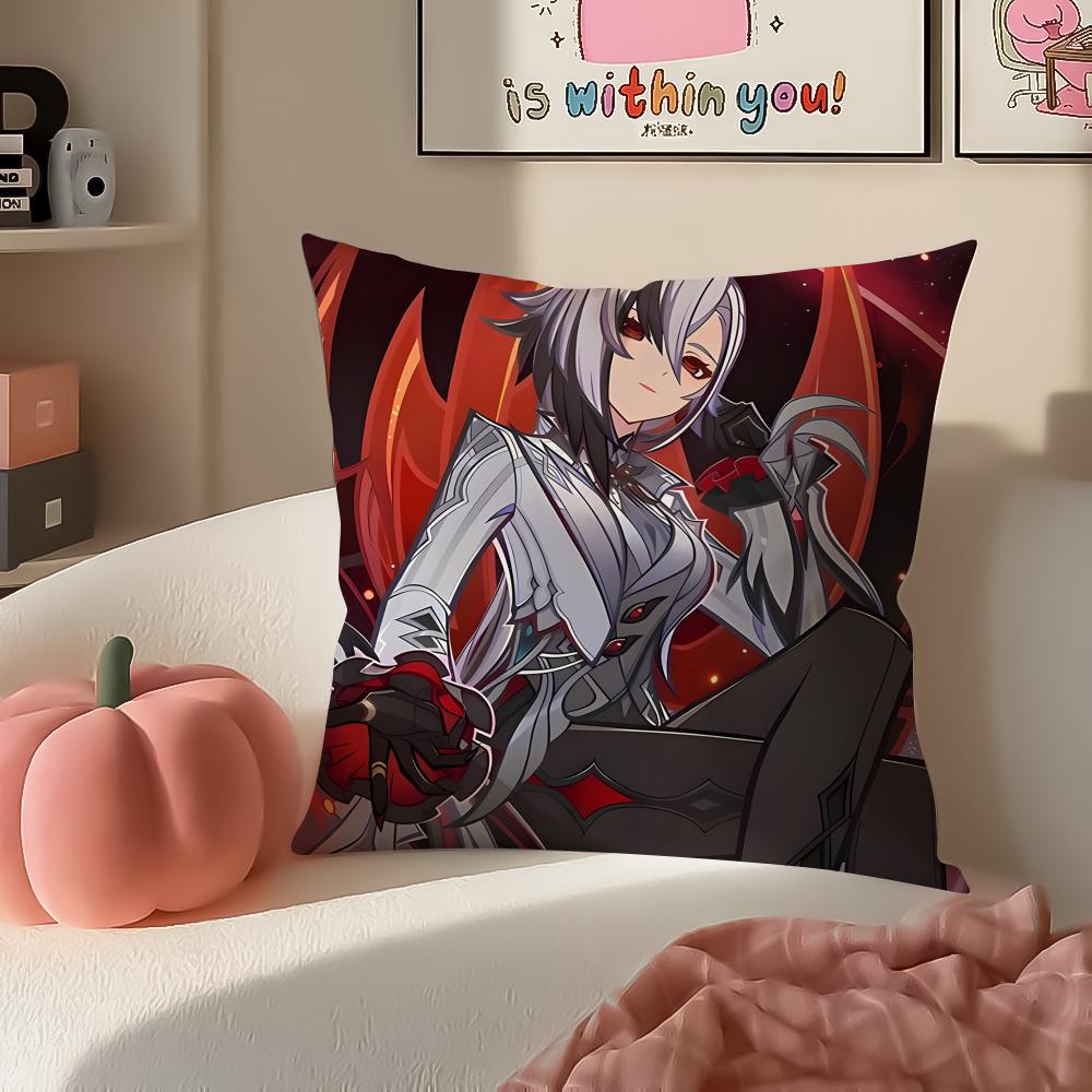 Game Genshin Arlecchino Cushion Cover Pillowcase Short Plush Invisible Zipper Room Sofa Cushion Cover