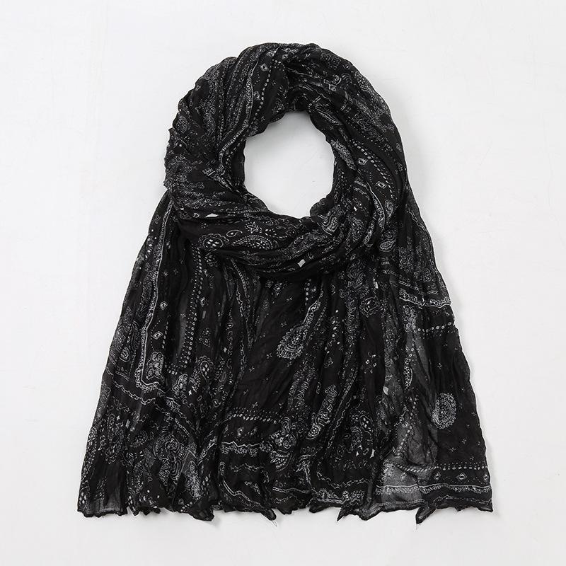 Spain Lovely Polka Floral Crinkle Viscose Shawl Scarf Lady Soft Thin Beach Wrap Pashmina Stole Bufandas Muslim Hijab 175*85Cm