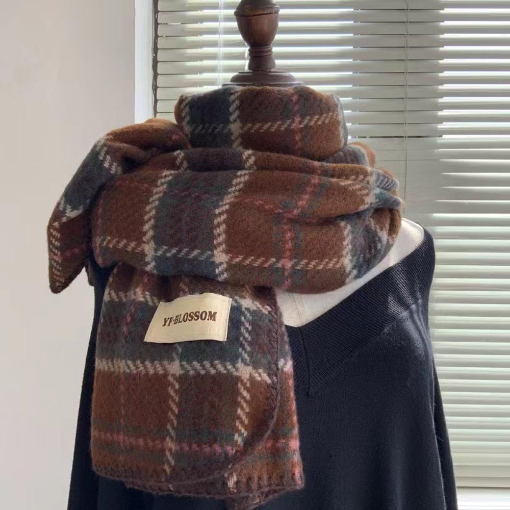 Cashmere Red Plaid Scarf Plush Wool Scarves Simple Cashmere Scarves Lady