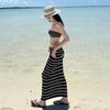 Korean Striped Three-Piece Bikini with Skirt - Women's Sexy Beach Swimsuit