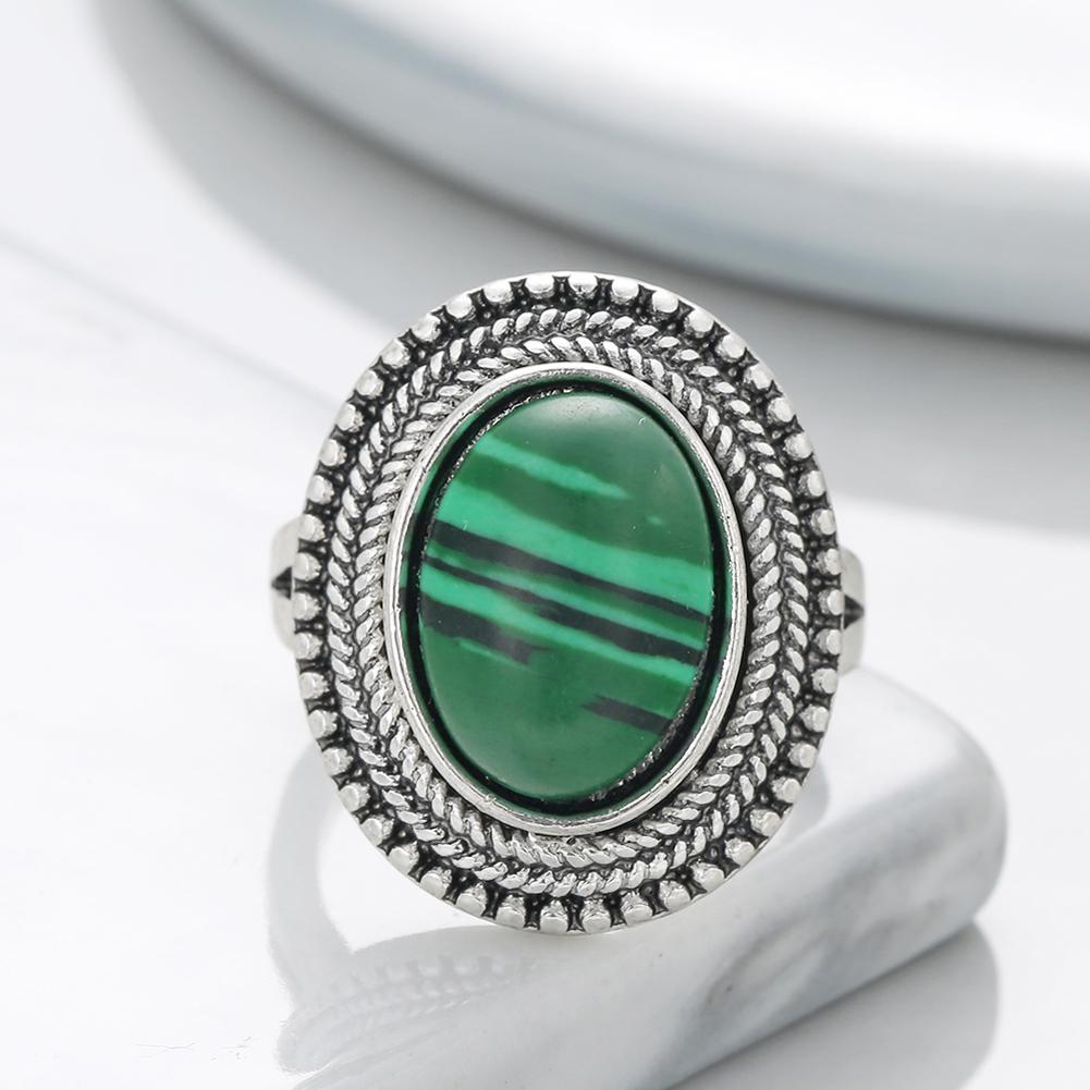 Vintage Silver Color Rings Oval Green Stone Ring Women Fashion Jewelry Anniversary Gift