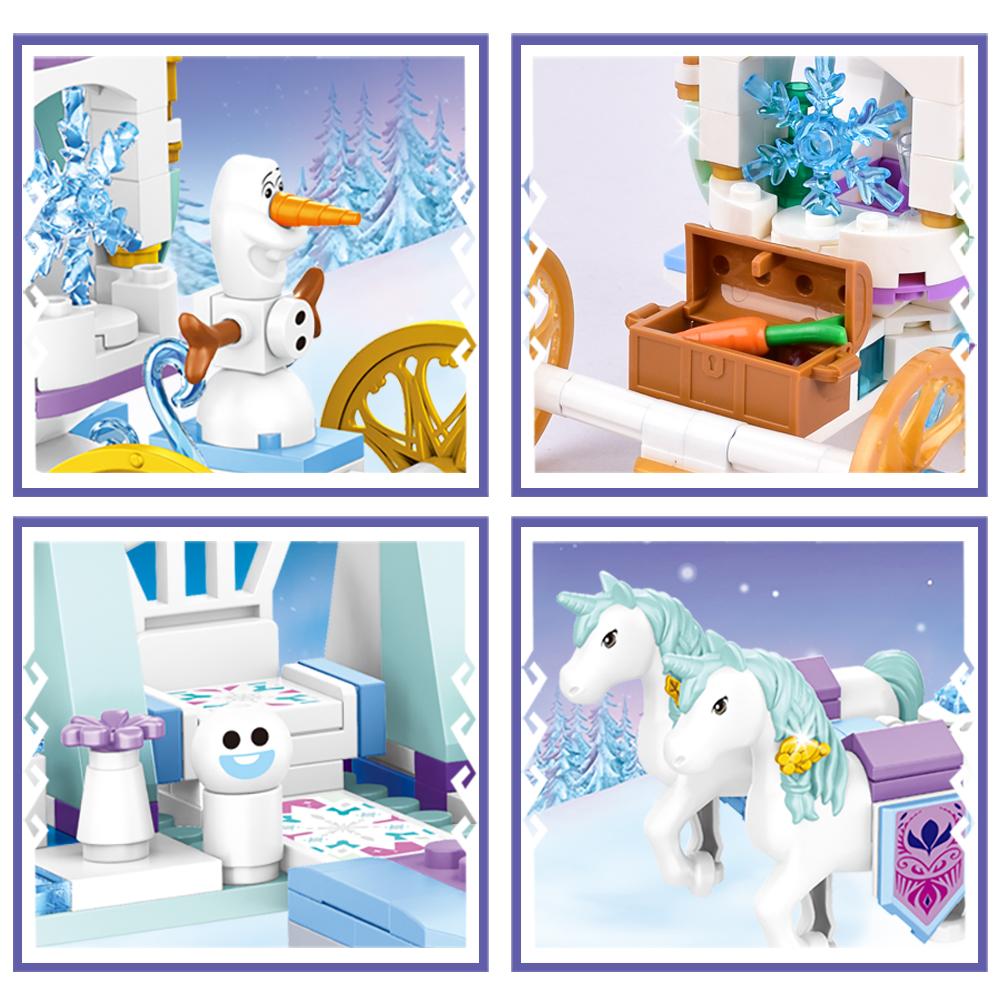 Creative Luxury Ice Castles Playground House Movies Winter Snow Horse Figures Building Blocks Set Toy For Girls Diy Gift