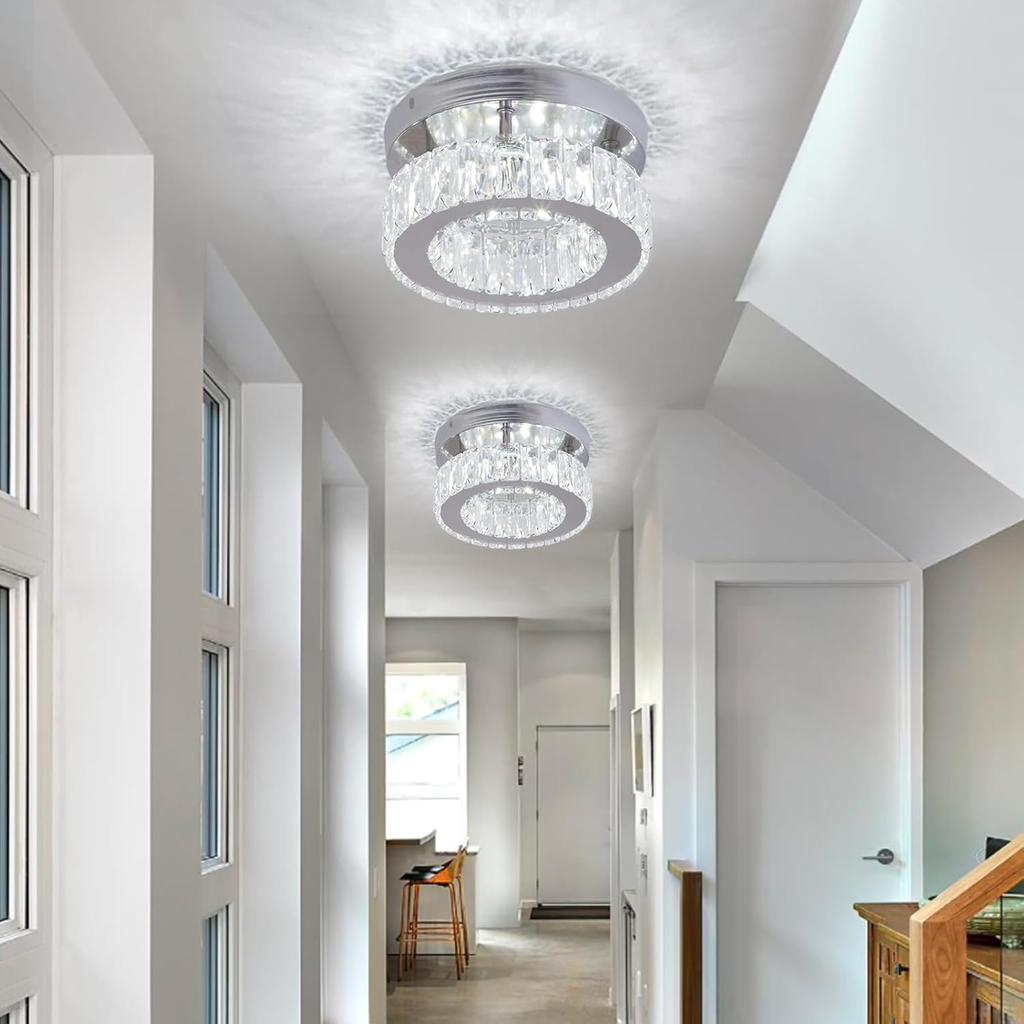 Modern Crystal Chandelier Small LED Crystal Ceiling Light for Dining Room Bedroom Living Room Hallway (Cool White)