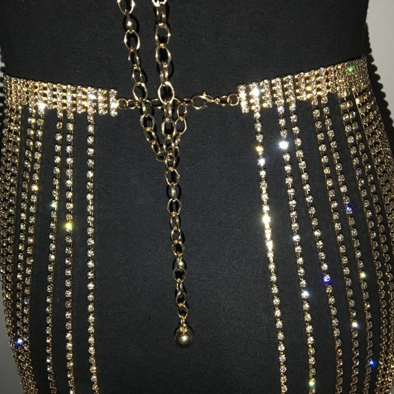 Gold Silver Waist Chain Bright Dance Skirts Jewelry for Parties Festivals